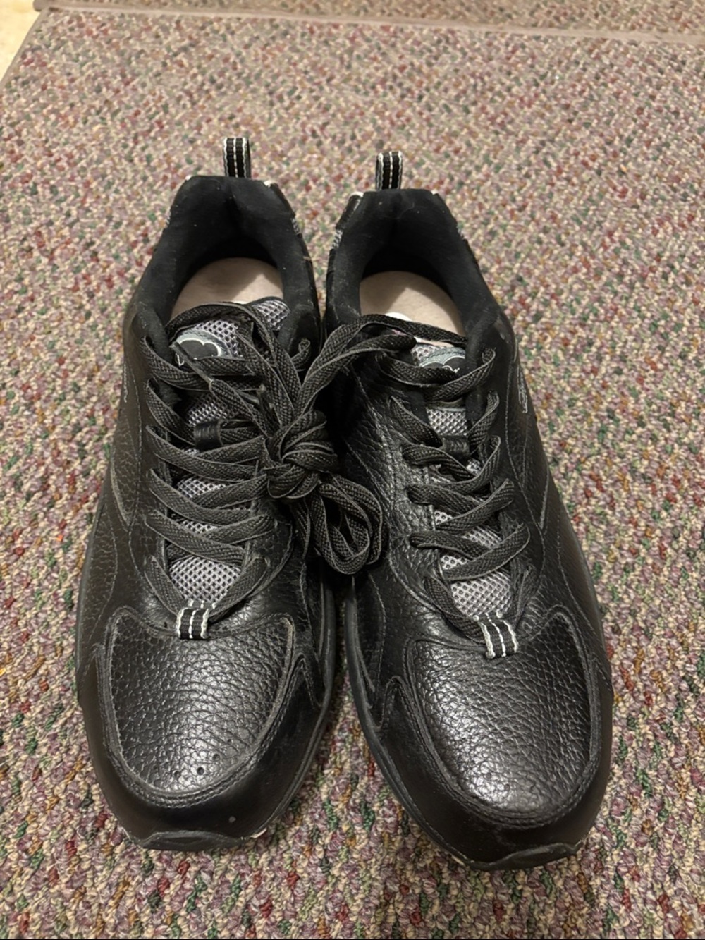 Men's Black Leather Athletic Lace-Up Sneakers - Comfortable Everyday Walkers